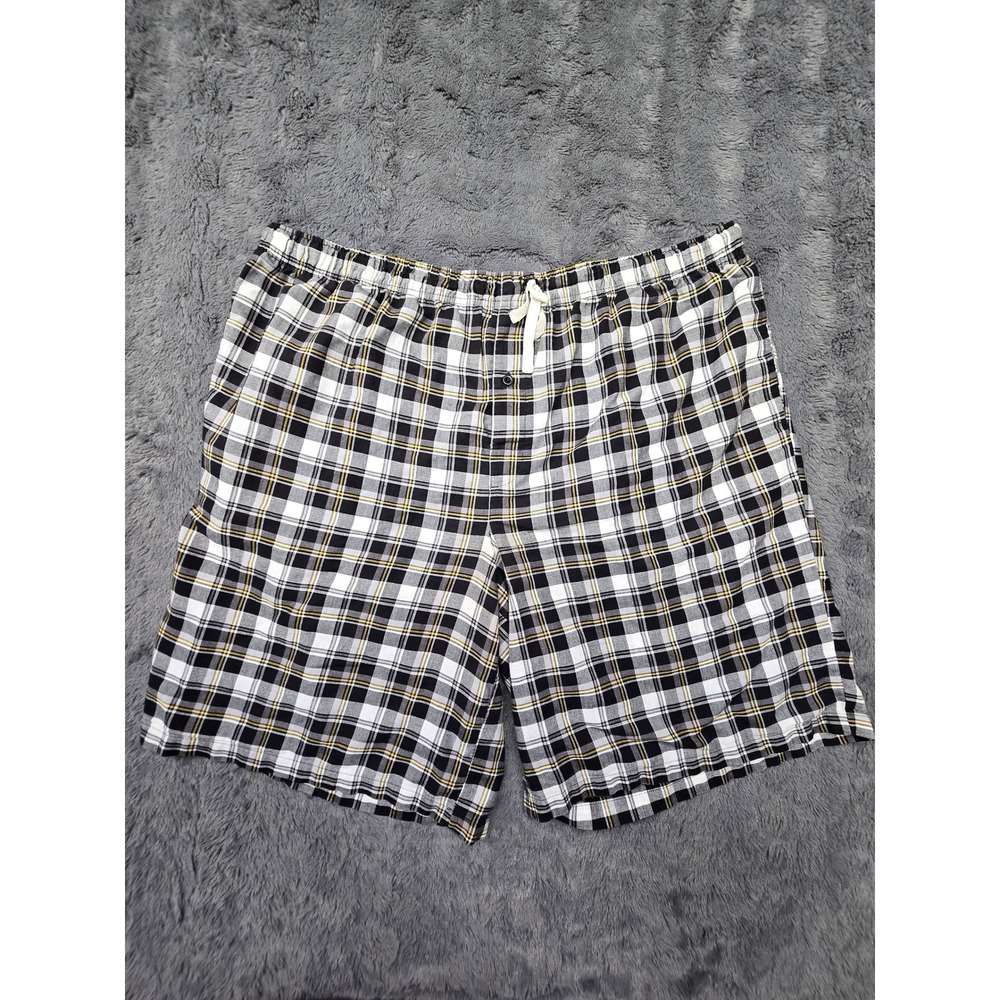 Basic Editions Mens XXL Pajama Shorts Black White Yellow Plaid Sleepwear Lounge